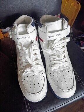 Nautica White High-Top Sneakers with Navy & Red Accents